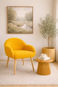 Jasmine Ahşap Ayaklı Retro Puf Minimal Berjer